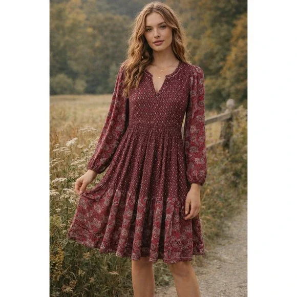 Maeve Floral Tiered Maxi Dress Womens XS Multicolor Romantic Cottagecore Boho - Picture 1 of 9